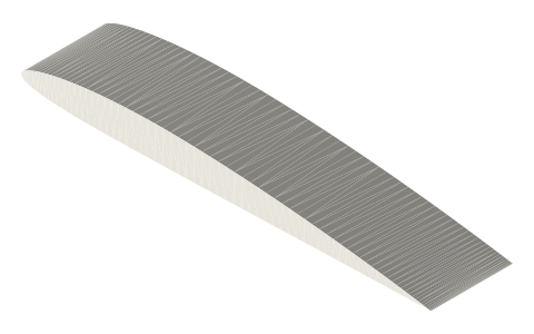 NACA 2408 airfoil, isometric render of a generated part
