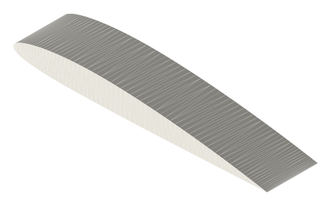NACA 2410 airfoil, isometric render of a generated part