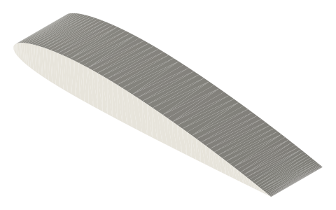 NACA 2412 airfoil, isometric render of a generated part