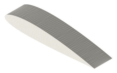 NACA 2414 airfoil, isometric render of a generated part