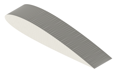 NACA 2415 airfoil, isometric render of a generated part
