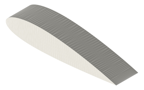 NACA 2418 airfoil, isometric render of a generated part