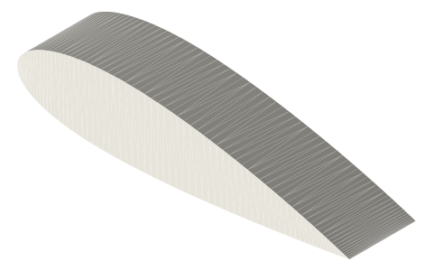 NACA 2421 airfoil, isometric render of a generated part