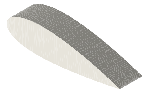 NACA 2424 airfoil, isometric render of a generated part