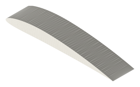 NACA 4409 airfoil, isometric render of a generated part