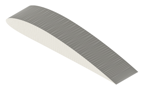 NACA 4412 airfoil, isometric render of a generated part