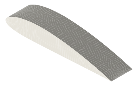 NACA 4415 airfoil, isometric render of a generated part