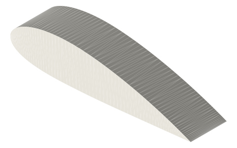 NACA 4421 airfoil, isometric render of a generated part