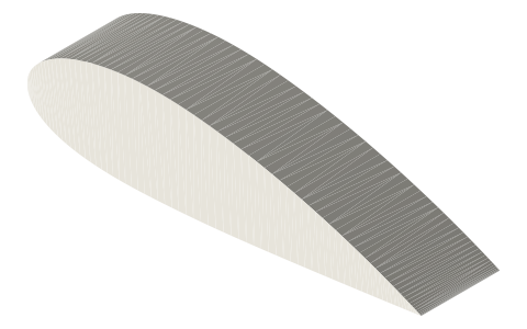 NACA 4424 airfoil, isometric render of a generated part