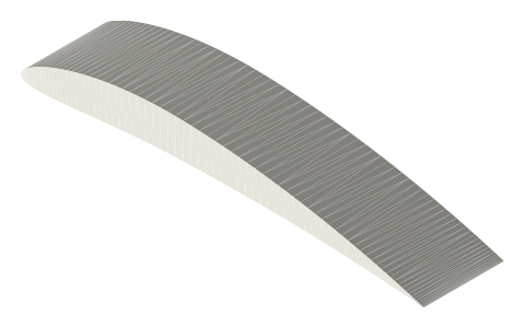 NACA 6409 airfoil, isometric render of a generated part