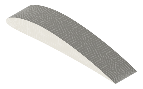 NACA 6412 airfoil, isometric render of a generated part
