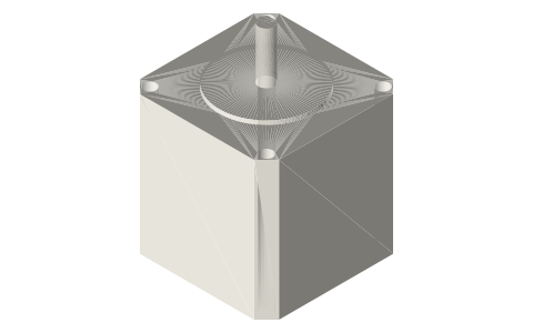 NEMA 23 stepper motor: 56.4 mm face, 47.14 mm hole pattern, isometric render of a generated part
