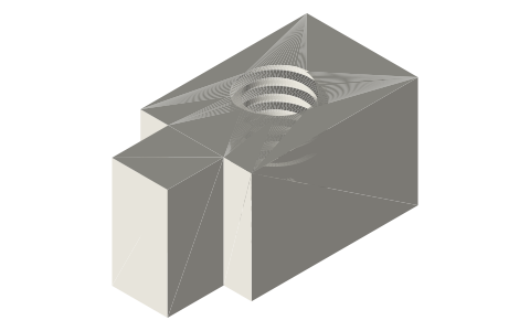 Nut-slide for Tr10×2, 16 × 24 × 16 with an 8 mm rail foot, isometric render of a generated part