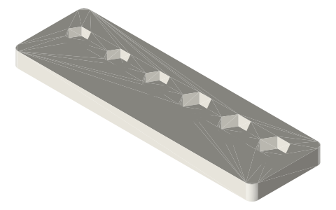 Nut-trap gauge: M3 5.5 / 5.7 / 5.9 AF and M4 7.0 / 7.2 / 7.4 AF, isometric render of a generated part