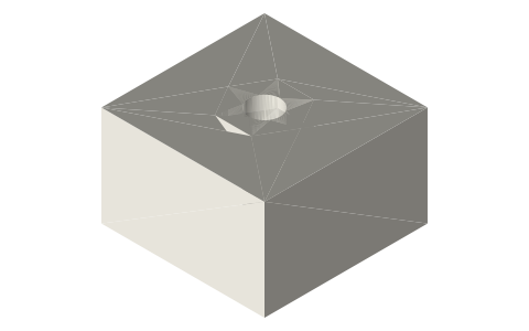 M2.5 nut trap (hex pocket for an ISO 4032 nut), isometric render of a generated part