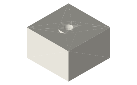 M2 nut trap (hex pocket for an ISO 4032 nut), isometric render of a generated part