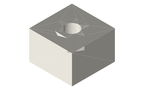 M5 nut trap (hex pocket for an ISO 4032 nut), isometric render of a generated part