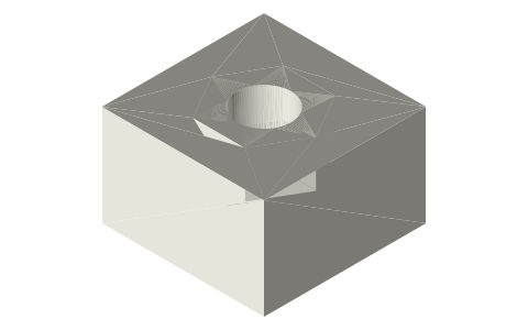 M6 nut trap (hex pocket for an ISO 4032 nut), isometric render of a generated part