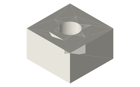 M8 nut trap (hex pocket for an ISO 4032 nut), isometric render of a generated part