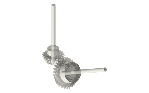 Bevel gears for shafts at an oblique angle (60°), 20 : 30, isometric render of a generated part