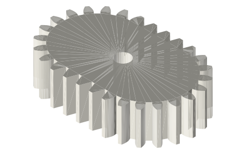 Oblong endless rack, module 1: two 4π racks joined by 20-tooth half-gear ends, isometric render of a generated part