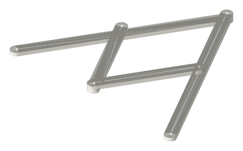 Pantograph linkage (2:1 copier), isometric render of a generated part
