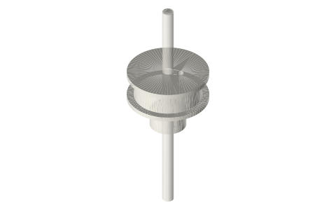 Peg clutch: sliding pulley driven by a peg on a collar, isometric render of a generated part