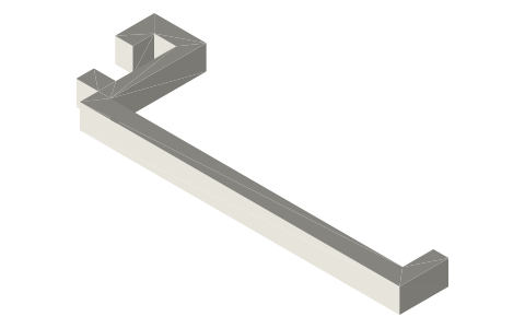 Pegboard hole size and spacing: 1/4 in holes on 1 in centers (and 3/16 in), panel sizes, hook wire, isometric render of a generated part