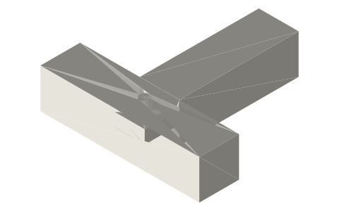Pegged mortise and tenon joint, isometric render of a generated part