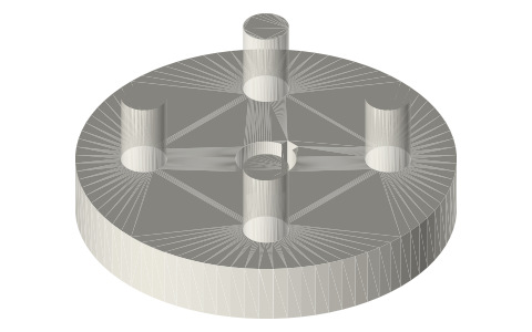 Pin-clutch disc Ø50 × 8 with four Ø6 × 10 studs, Ø8 bore with 2 mm keyway, isometric render of a generated part