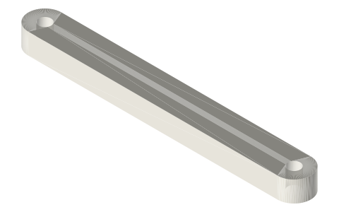 Con-rods with Ø3 pin ends, 45 and 60 mm, 8 × 5, isometric render of a generated part