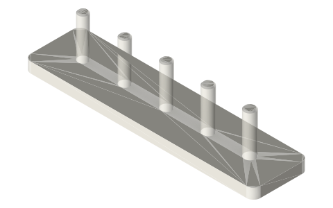 Printed pin gauges 2.8–3.2 and 4.8–5.2 mm, isometric render of a generated part