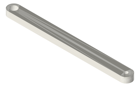 Pinion carrier rod, 100 mm, Ø6 axle hole and Ø3 end hole, isometric render of a generated part