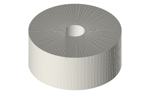 Guide pulley Ø28.28 × 12, Ø6 bore (plain face), isometric render of a generated part