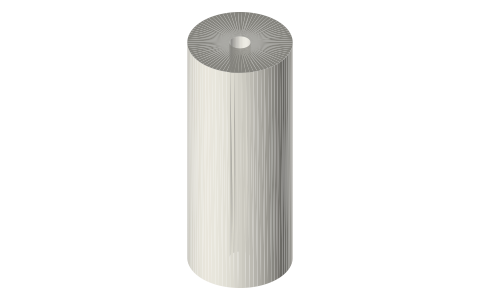 Plain flat-belt pulley Ø40 × 100 face, Ø8 bore (no flanges), isometric render of a generated part