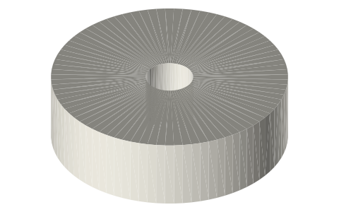 Plain flat-belt pulley Ø40 × 12 face, Ø8 bore (no flanges), isometric render of a generated part