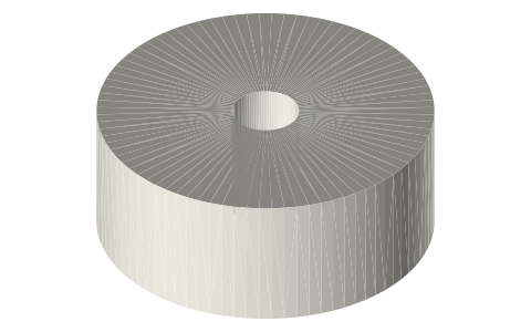 Plain flat-belt pulley Ø40 × 16 face, Ø8 bore (no flanges), isometric render of a generated part