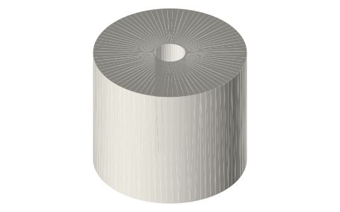 Plain flat-belt pulley Ø40 × 34 face, Ø8 bore (no flanges), isometric render of a generated part