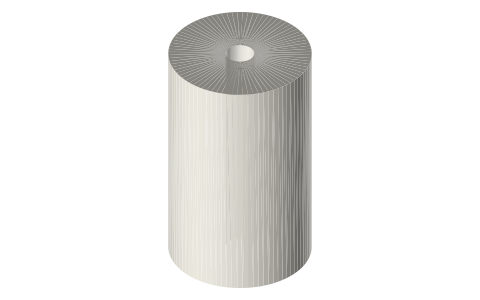 Plain flat-belt pulley Ø40 × 66 face, Ø8 bore (no flanges), isometric render of a generated part