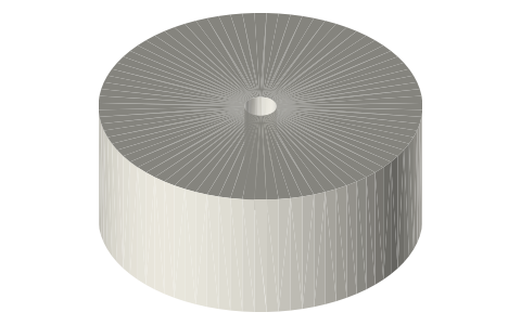 Plain flat-belt pulley Ø80 × 34 face, Ø8 bore (no flanges), isometric render of a generated part