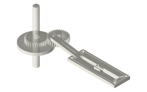 Planet-gear crank on a carrier round a fixed sun (variable traverse), isometric render of a generated part
