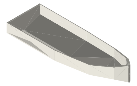 Planing monohull, isometric render of a generated part
