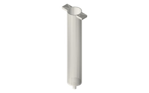 Plastic syringes 1–60 mL as pistons and cylinders, isometric render of a generated part