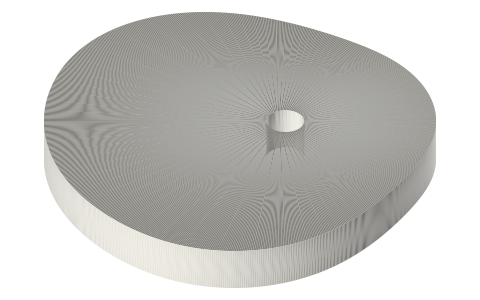 Plate cam, cycloidal rise 12 mm, base circle R20, for a roller follower, isometric render of a generated part