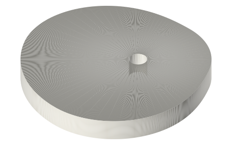 Plate cam, simple harmonic rise 12 mm, base circle R20, for a knife-edge follower, isometric render of a generated part