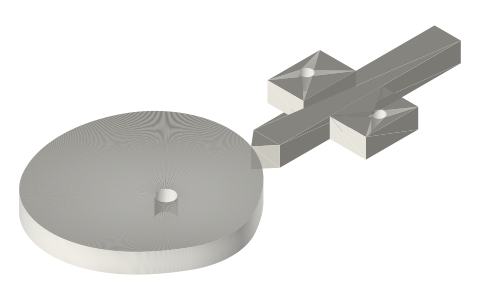 Plate cam with knife-edge follower (simple harmonic rise), isometric render of a generated part