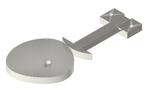 Plate cam with mushroom (curved-face) follower (cycloidal rise), isometric render of a generated part