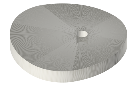 Plate cam, constant acceleration (parabolic) rise 12 mm, base circle R20, for a flat-faced follower, isometric render of a generated part