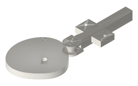 Plate cam with roller follower (cycloidal rise), isometric render of a generated part
