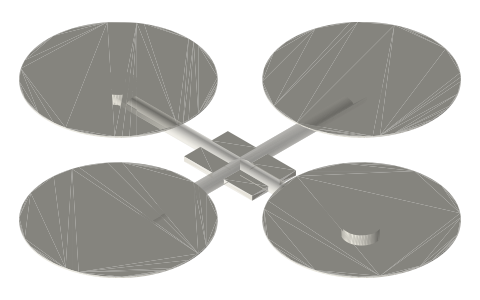 Plus (+) quad configuration, isometric render of a generated part
